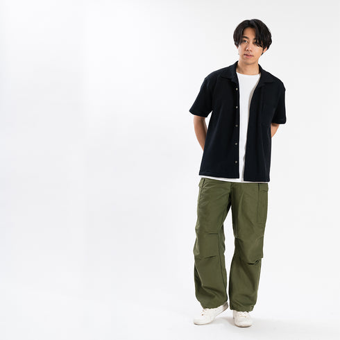 【日本製】 ワッフルシャツ 半袖 メンズ 羽織 大きいサイズ オープンカラー ホワイト(SHKB25-088-wh)